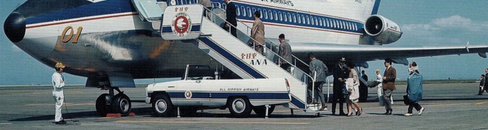 Vintage ANA All Nippon Airways Viscount YS-11 727 737 F27 images at Haneda Festa Shop All Nippon Airways Boeing 727-100 JA8301 1964 apron view with passengers