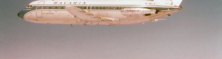 Bavaria Fun Jet BAC One Elevens remembered Bavaria BAC One Eleven Fun Jet D-AILY inflight circa early 1970s.