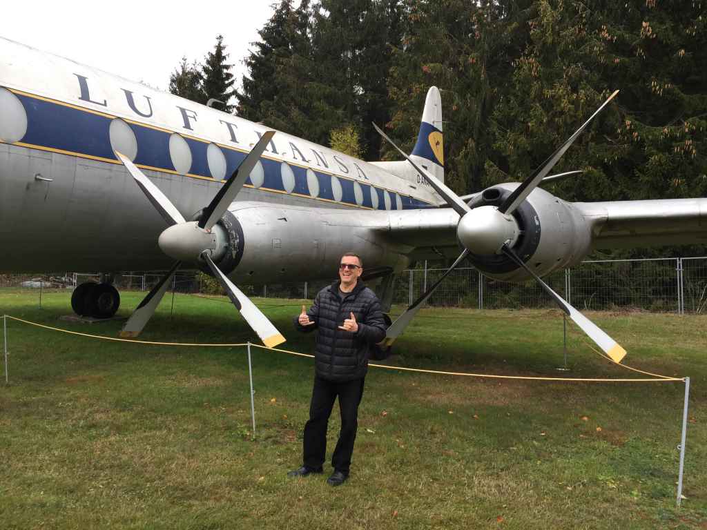 Henry Tenby enjoying some quality time with two feathered Rolls Royce Dart engines, of the Lufthansa Viscount 800 D-ANUM at the Hermeskeil aviation museum in Germany.