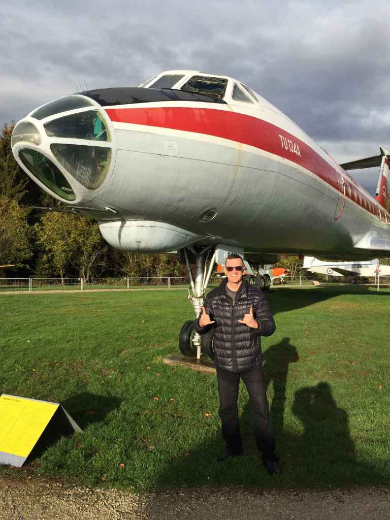 Henry Tenby chillin' with the awesome Interflug Tupolev Tu-134 at the Hermeskeil aviation museum in Germany.