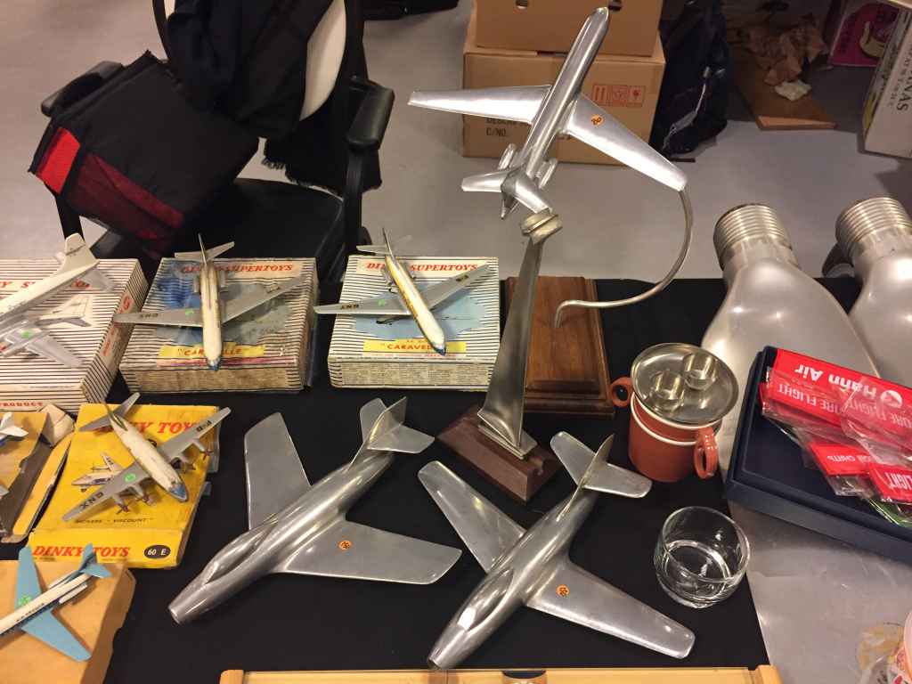 Some vintage Mystere metal models from the 1950s at 150 Euros per model, at the 2019 Amsterdam Aviation Fair.