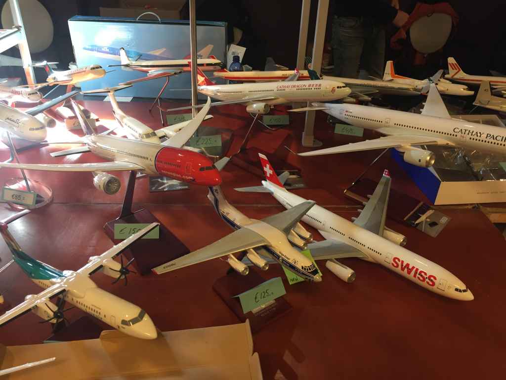 Some modern and lowered priced travel agent display models offered for sale at the 2019 Amsterdam Aviation Fair.