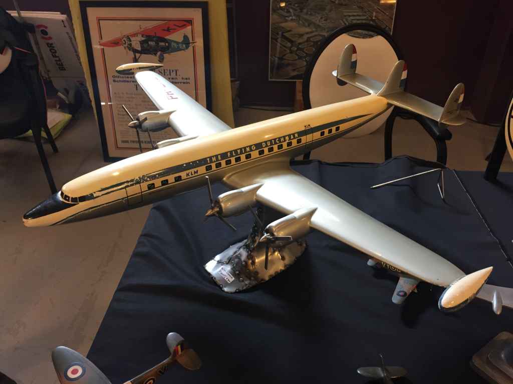 The star of the show! This is an original 1950s era KLM Flying Dutchman Lockheed Super Constellation model made by Raise Up. Period models with tip tanks on the Connie makes this a particularly collectible model for collectors.