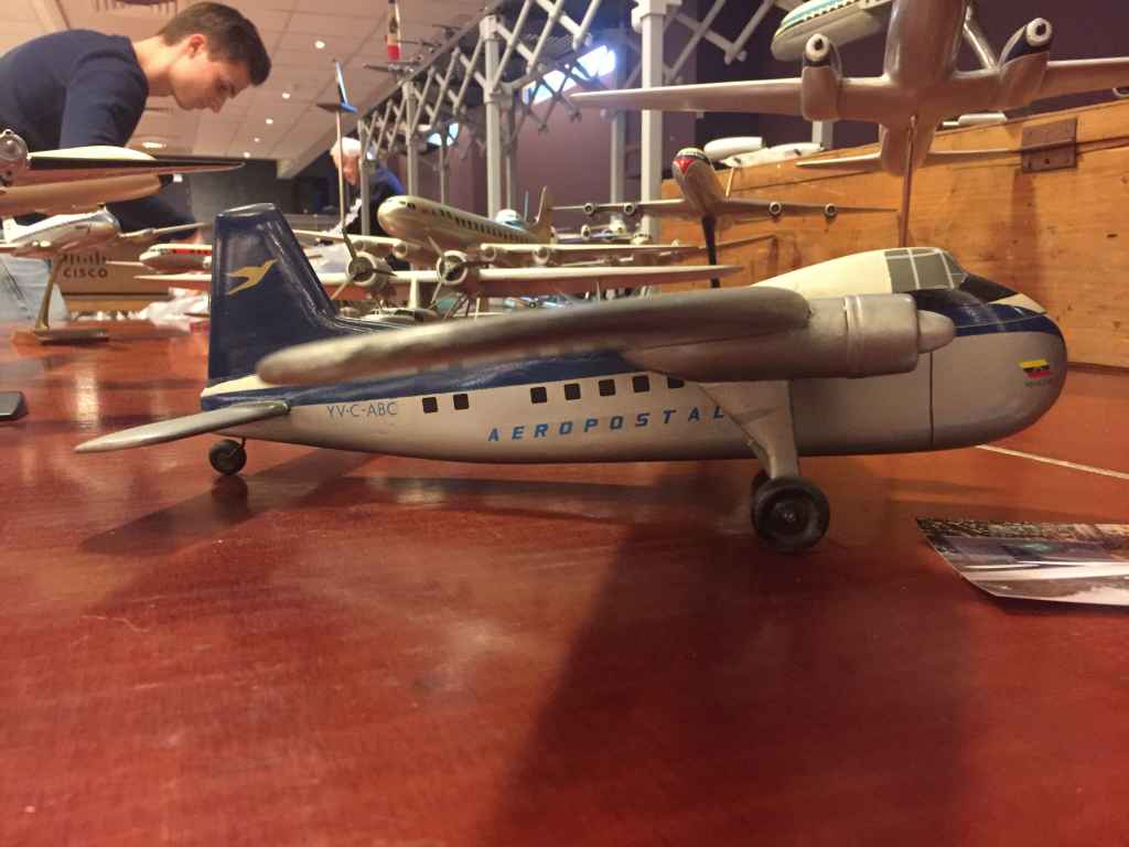 Side profile view: Amazing period 1950s wooden ID model of a Bristol Freighter refinished into Aeropostal Venezuela colours. A really accurate and mazing model.