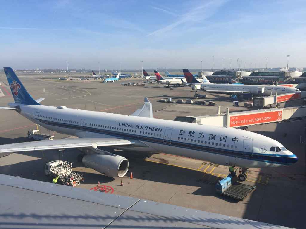 Typical view from the observation deck at Amsterdam Schiphol Airport.
