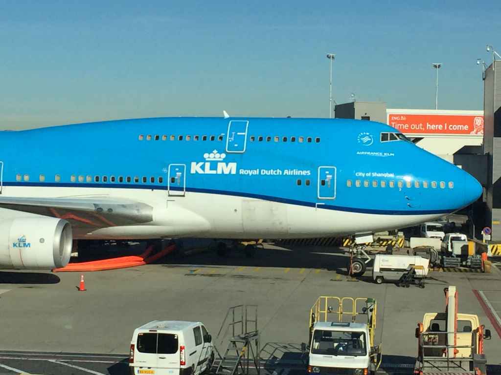 Nice big nose view! KLM 747-400 classic PH-BFW at the gate at Amsterdam's famous Schiphol airport.