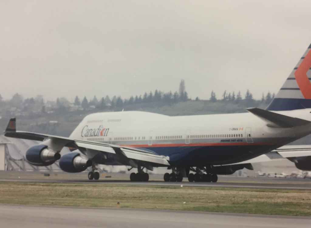 Canadian Airlines Boeing 747-475 "Maxwell Ward" pre delivery at Boeing Field, December 13, 1990.