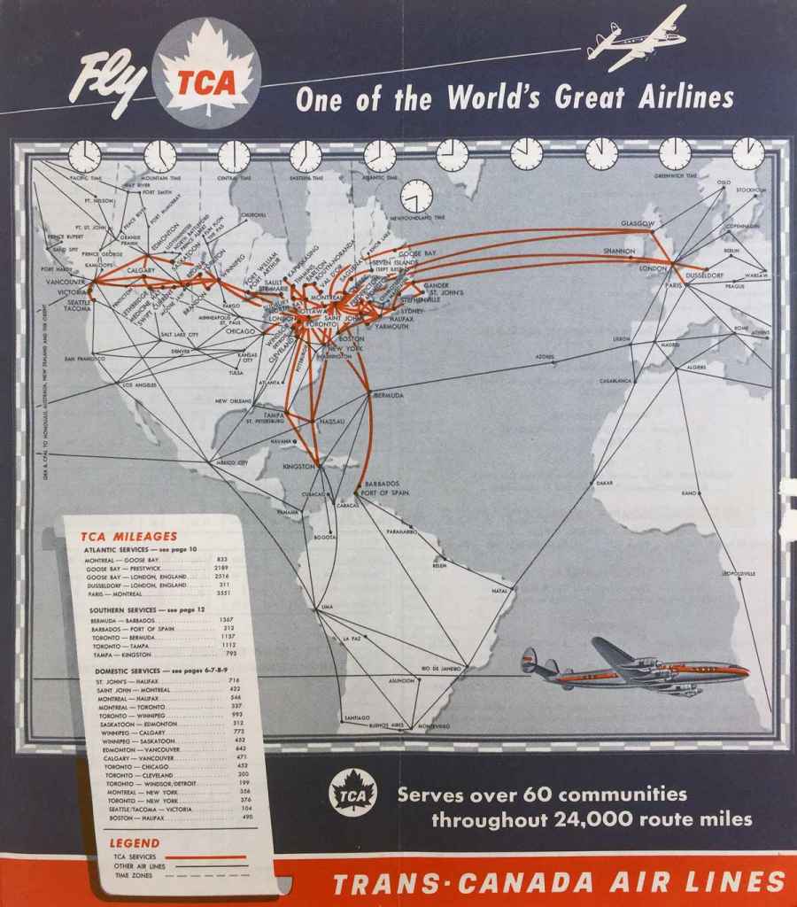 Trans Canada Air Lines 1956 route map