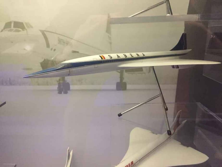 SABENA Belgian Airlines Concorde proposal model 1/72 by Westway Models, circa mid 1960s, on display on board the Concorde at the Brookands Museum in Weybridge, Surrey, UK.