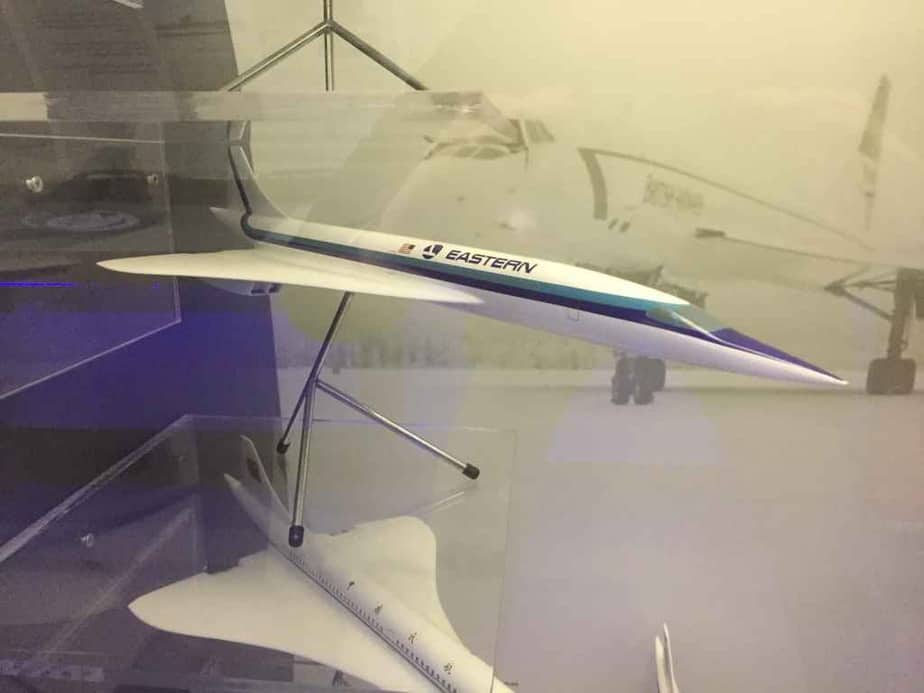 Eastern Airlines Concorde proposal model 1/72 by Westway Models, circa mid 1960s, on display on board the Concorde at the Brookands Museum in Weybridge, Surrey, UK.