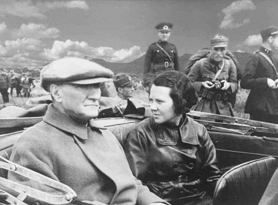 Rather of the Turkish Republic Kemal Ataturk with very first female Turkish pilot Sabiha Gökçen.