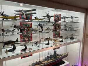 A wonderful cross section of custom models offered for sale at the Wing Club Desktop Model shop in Tokyo.