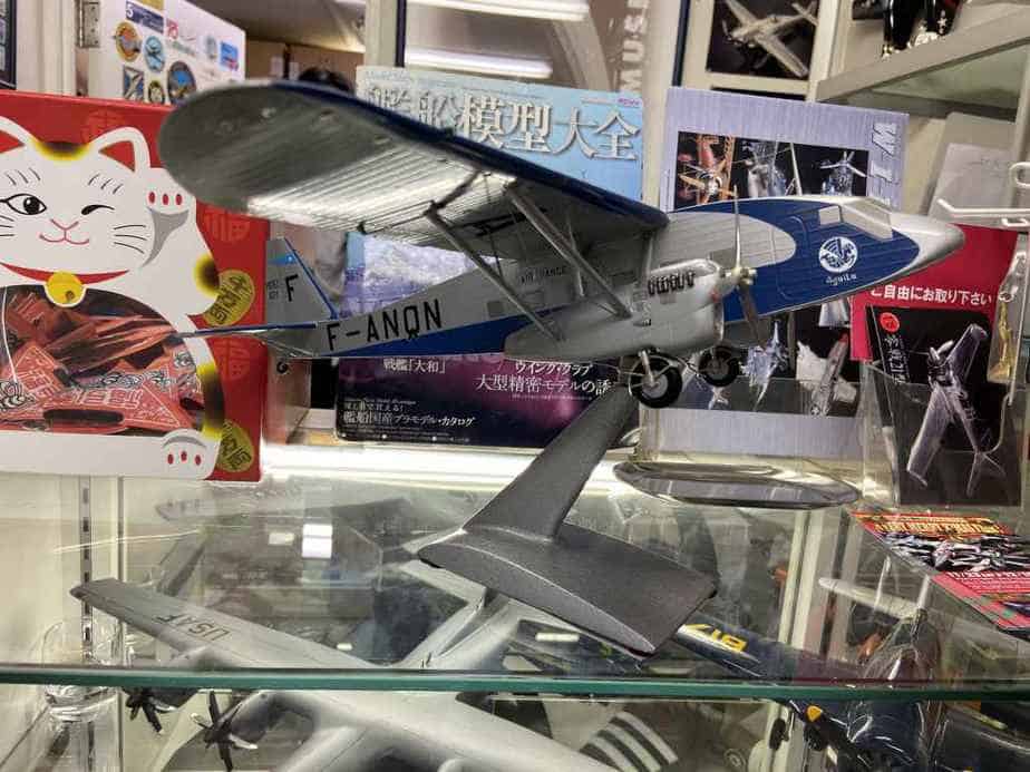 This amazing work of art is an Air France Potez 62 made by Nemoto which measures 20 X 20 inches and was purchased directly from Nemoto's workshop decades ago by Mr. Yano, for 300,000 Yen. The model is currently offered for sale in the used model section, at the Wing Club Desktop Model shop in Tokyo for half that figure.
