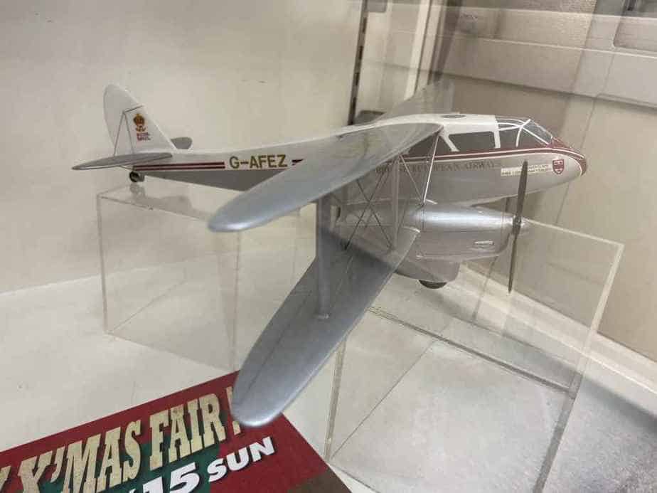A vintage British European Airways DH89 De Havilland Rapide in 1/32 scale offered for sale at the Wing Club Desktop Model shop in Tokyo, Japan.