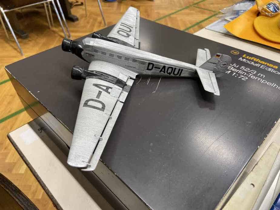 Some sort of resin prototype Ju-52 model in 1/72 scale by Herpa circa mid 1980s. This model was never released for sale to the public, and was possibly made by Atlantic models. It was offered for sale at a quite high price of 250 Euros at the Frankfurt Schwanheim Airline show in November 2019. This model did not find a buyer.