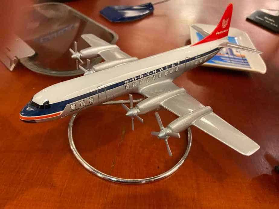A small scale Northwest Airlines L-199 Electra, possibly a 1/144 Raise Up model, in plastic