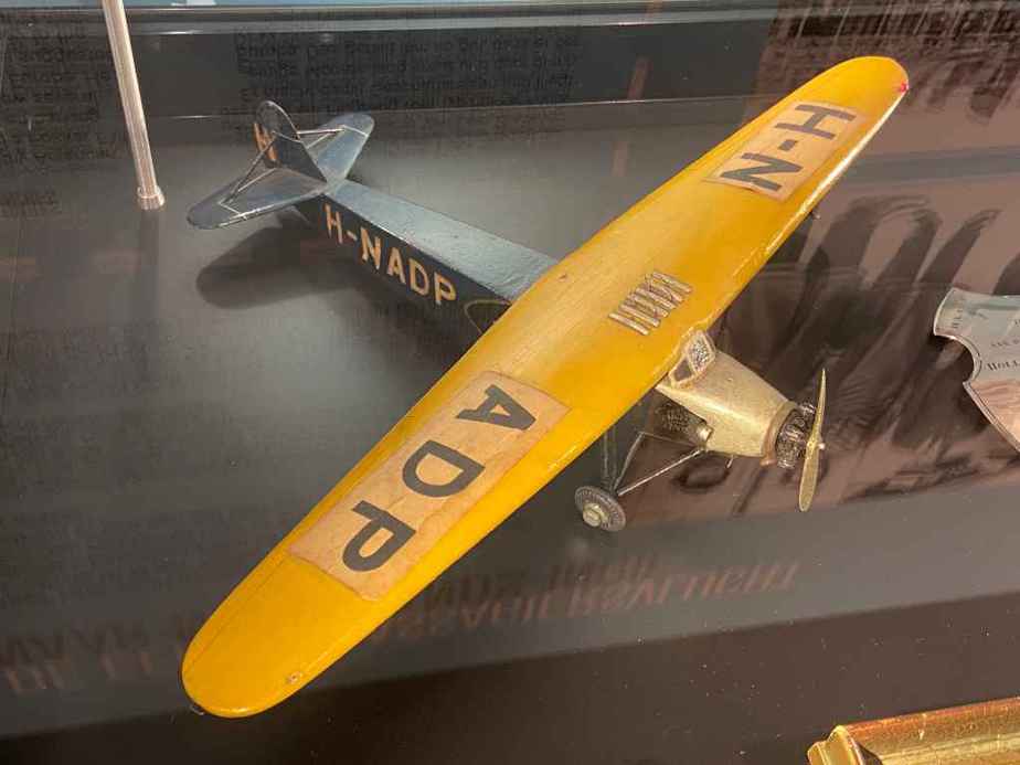 Vintage 1920s ear wooden KLM display model at the Aviodrome Aviation Museum. Type not indicated by the museum.