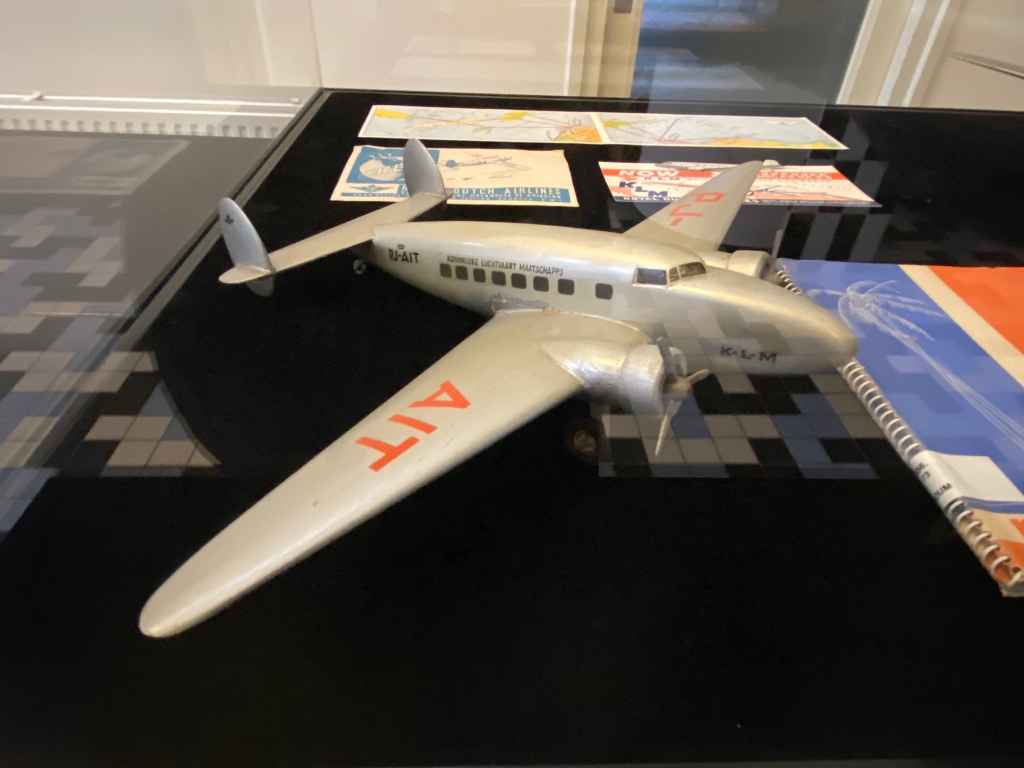 Large scale vintage wooden model of a KLM Lockheed Lodestar PJ-AIT circa 1940s at the Aviodrome Aviation Museum.
