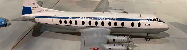 AIRCRAFT MODEL COLLECTION – Aviodrome Museum Netherlands KLM Vickers Viscount 800 in 1/50 scale as part of the Amsterdam Schiphol airport re creation at the Aviodrome Aviation Museum. This model was likely made by Matthias Verkuyl, circa 1960.