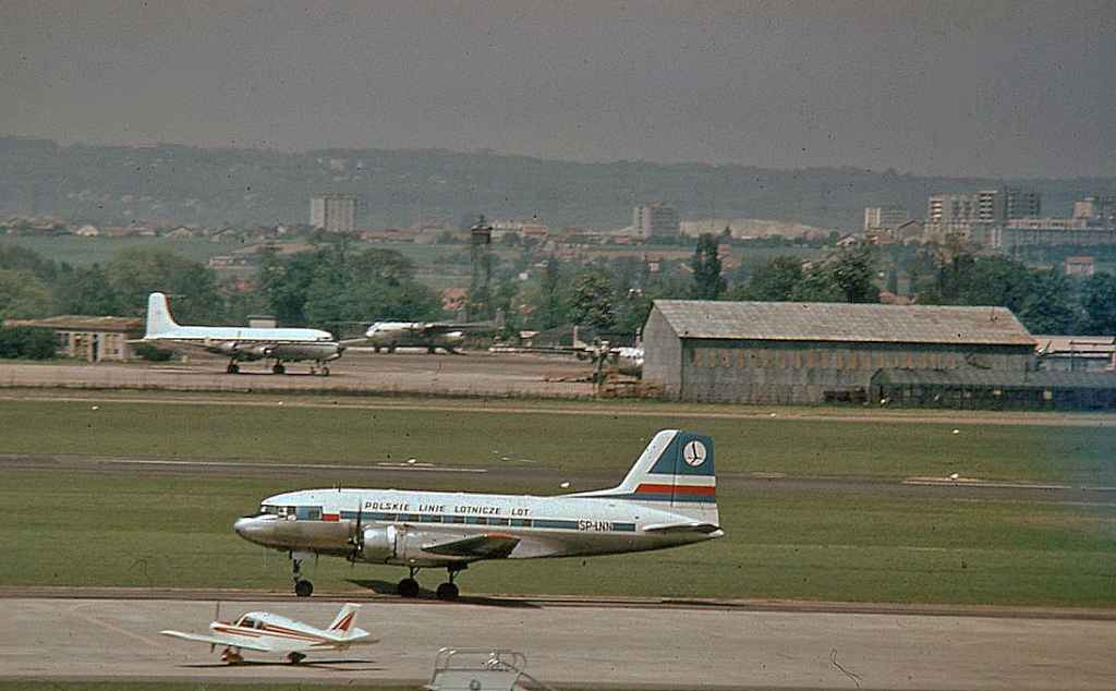 Polskie Linie Lotnicze - LOT Polish Airlines IL-14 SP-LNN at Paris Orly airport circa 1960s.