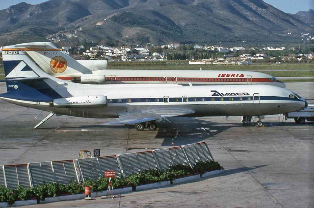 Aviaco Se210 Caravelle EC-AXU at Palma 1973.